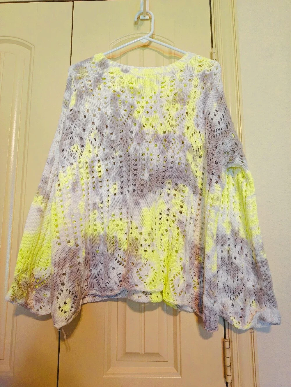 Free People 100% Cotton Open Knit Sweater Small Chartreuse Multicolor Boho NWOT